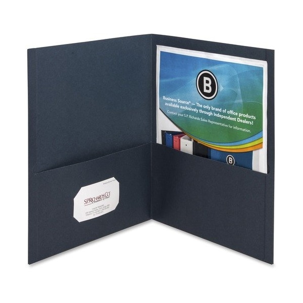 Business Source 2-Pocket Folders, 100 Sht Cap, Letter, 12inx9in, D.BLUE, 25PK BSN78492 - main